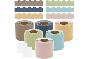 Acidea 196.8 ft Colorful Classroom Borders for Bulletin Board - 6 Rolls Pastel Scalloped Trim for Classroom Decorations