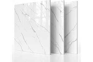 NAEIRON 20-Pack Peel and Stick Backsplash Tiles – Glossy PVC Wall Panels, Jazz White Shower Tiles, 12" x 12" (19.34 Sq. Ft.), Waterproof Self-Adhesive for Bathroom & Kitchen, Realistic Marble-Like Finish