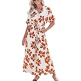 CUPSHE Jumpsuits for Women Dressy Botton Down Floral Print Overalls V Neck Shorts Sleeves Wide Leg Rompers Vacation Outfits