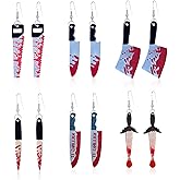 Just Follow 6 Pairs Punk Knife Dagger Drop Dangle Earring Set Gothic Acrylic Printed Knife Earring for Women Girl Teen Hip Hop Halloween Party Jewelry With Box