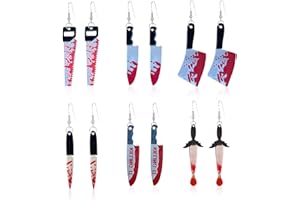Just Follow 6 Pairs Punk Knife Dagger Drop Dangle Earring Set Gothic Acrylic Printed Knife Earring for Women Girl Teen Hip Hop Halloween Party Jewelry With Box