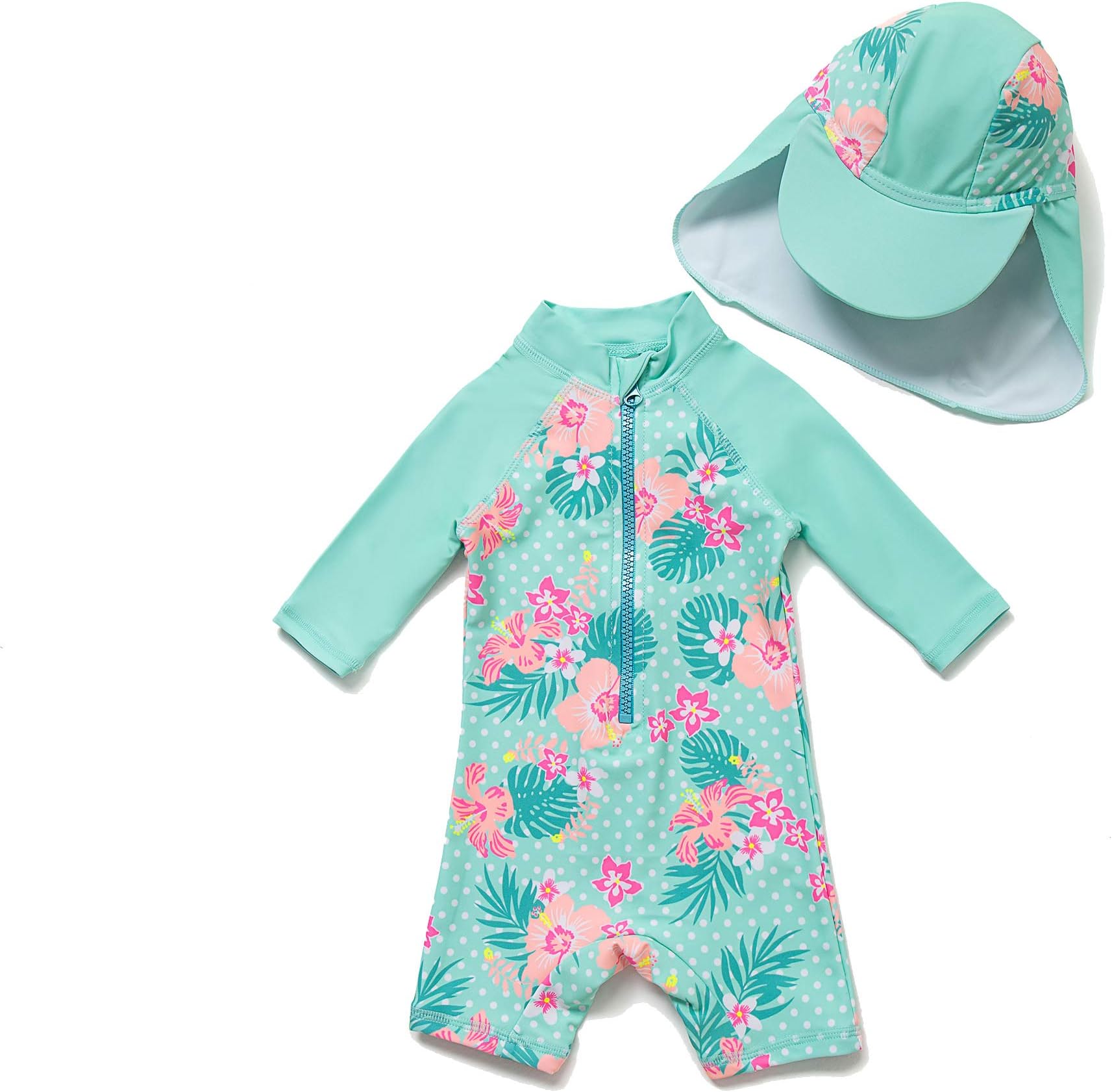 BONVERANOBaby Girl Bathing Suit Long Sleeve UPF 50+ Sun Protection Come with a Hats