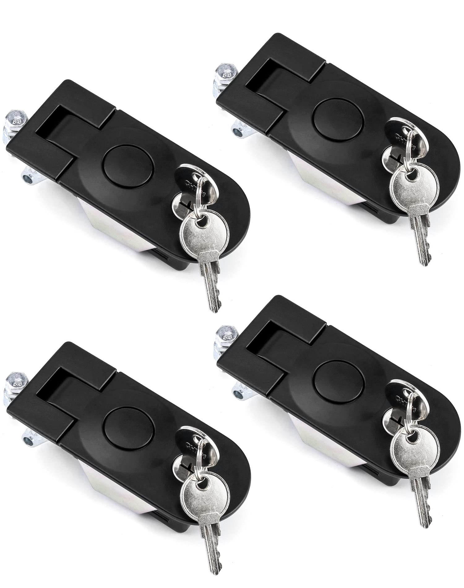 Photo 1 of QWORK Large Lever Hand Operated Compression Latch, 4 Pack Keyed Alike 13/16" Adjustable Lever Flush Mount Trigger Latch Key Locking for Cockpit Floor Door Cabinet