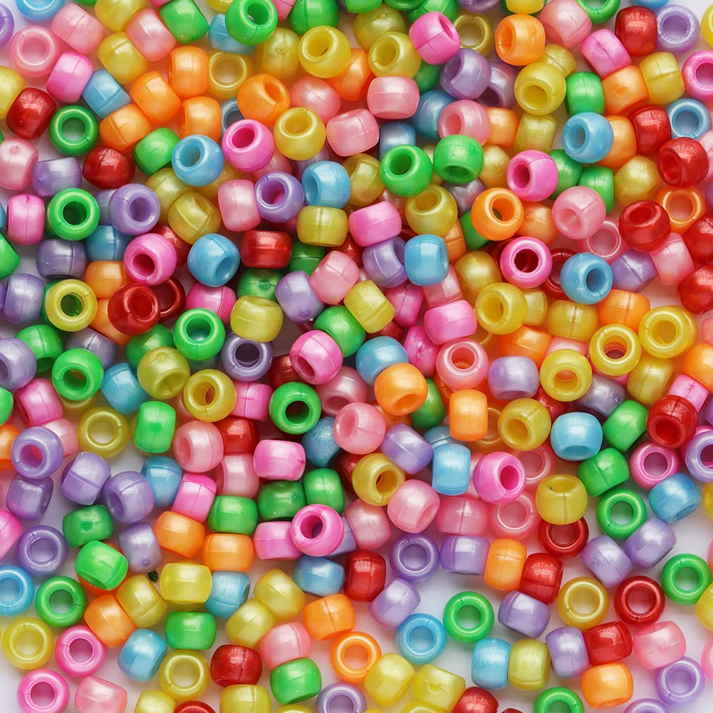 Bala&Fillic Pony Beads Size 6X9mm 1000pcs Pearl Multi Colors Mixed in Bag, Craft Pony Beads for Making Bracelets