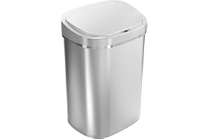 NINESTARS DZT-80-35 Automatic Touchless Infrared Motion Sensor Trash Can, 21 Gal 80L, Heavy Duty Stainless Steel Base (Oval, Silver/Brush Lid) Trashcan, SS