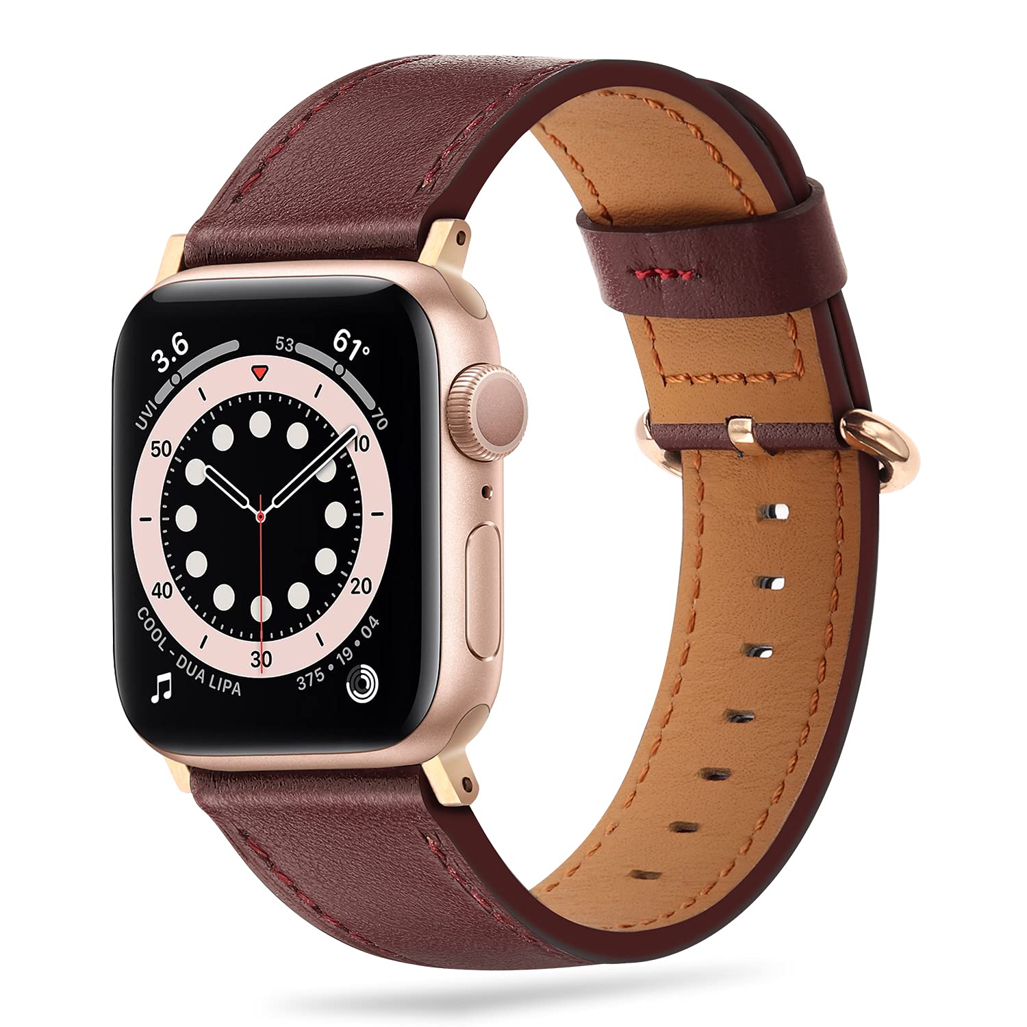 Tasikar Compatible with Apple Watch Strap 49mm 45mm 44mm 42mm, Genuine Leather Women Replacement Strap Compatible with Apple Watch Ultra SE, Series 9/8/7/6/5/4/3 (Wine Red Band + Rose Gold Adapter)