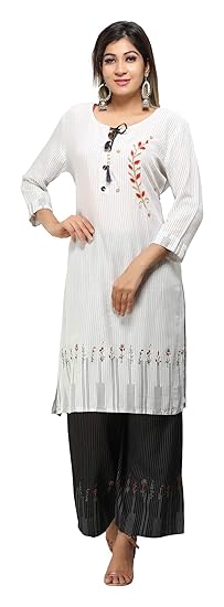 Women's Rayon Kurta with Palazzo/Ladies Kurta & Palazzo/Kurta & Palazzo Set/Kurti & Palazzo/Hand Embroidery Kurti & Palazzo