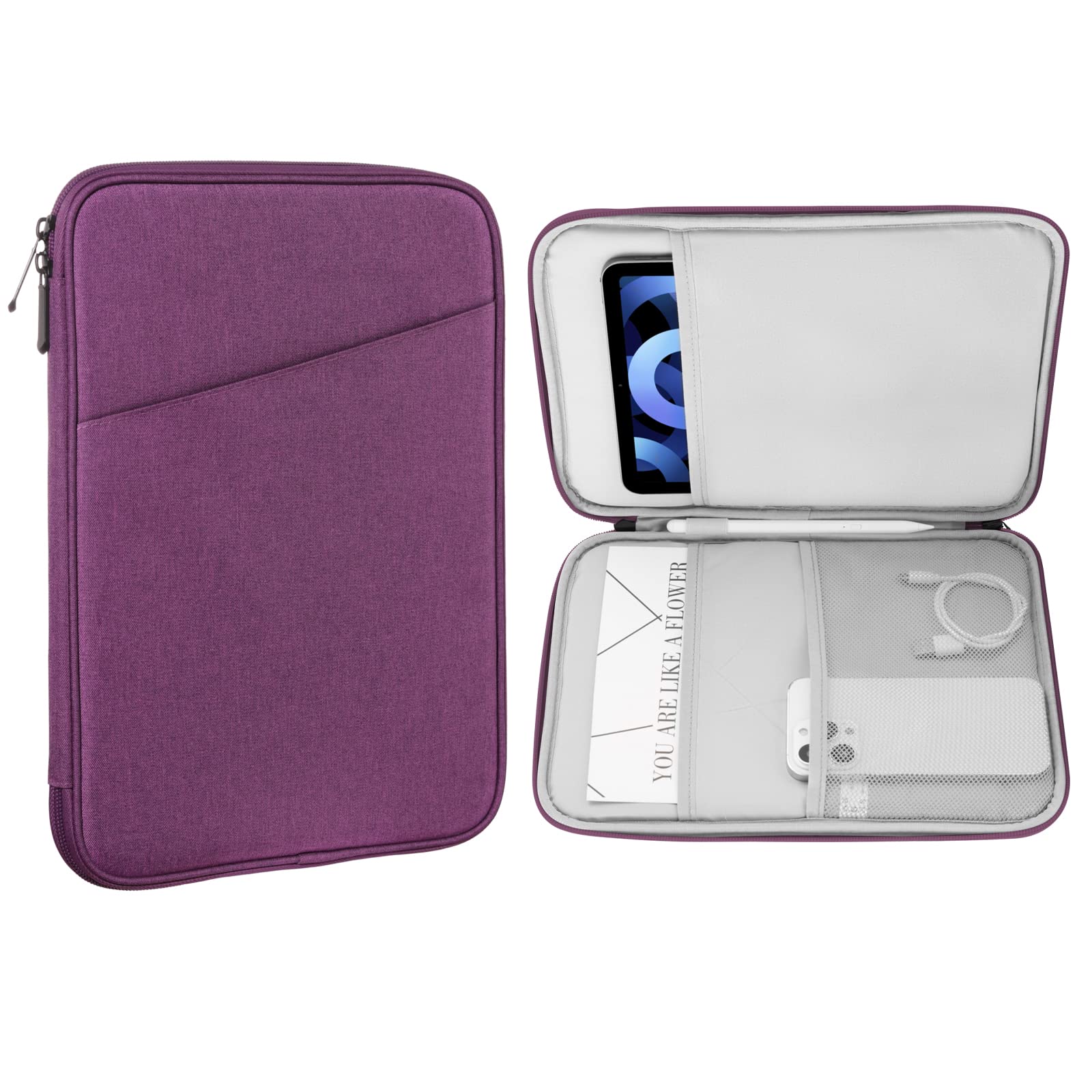 MoKo 9-11 Inch Tablet Sleeve Case, Fits 11inch iPad Air M3, iPad A16 2025, Pro 11 M4, iPad 10/9/8/7th, Galaxy Tab S9/S8/A8/A7, Protective Bag Carrying Case with Pocket, Purple