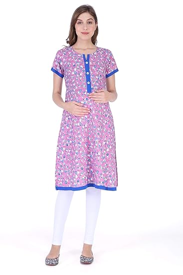 Women's Cotton Rosewood Pink Maternity/Feeding Kurti
