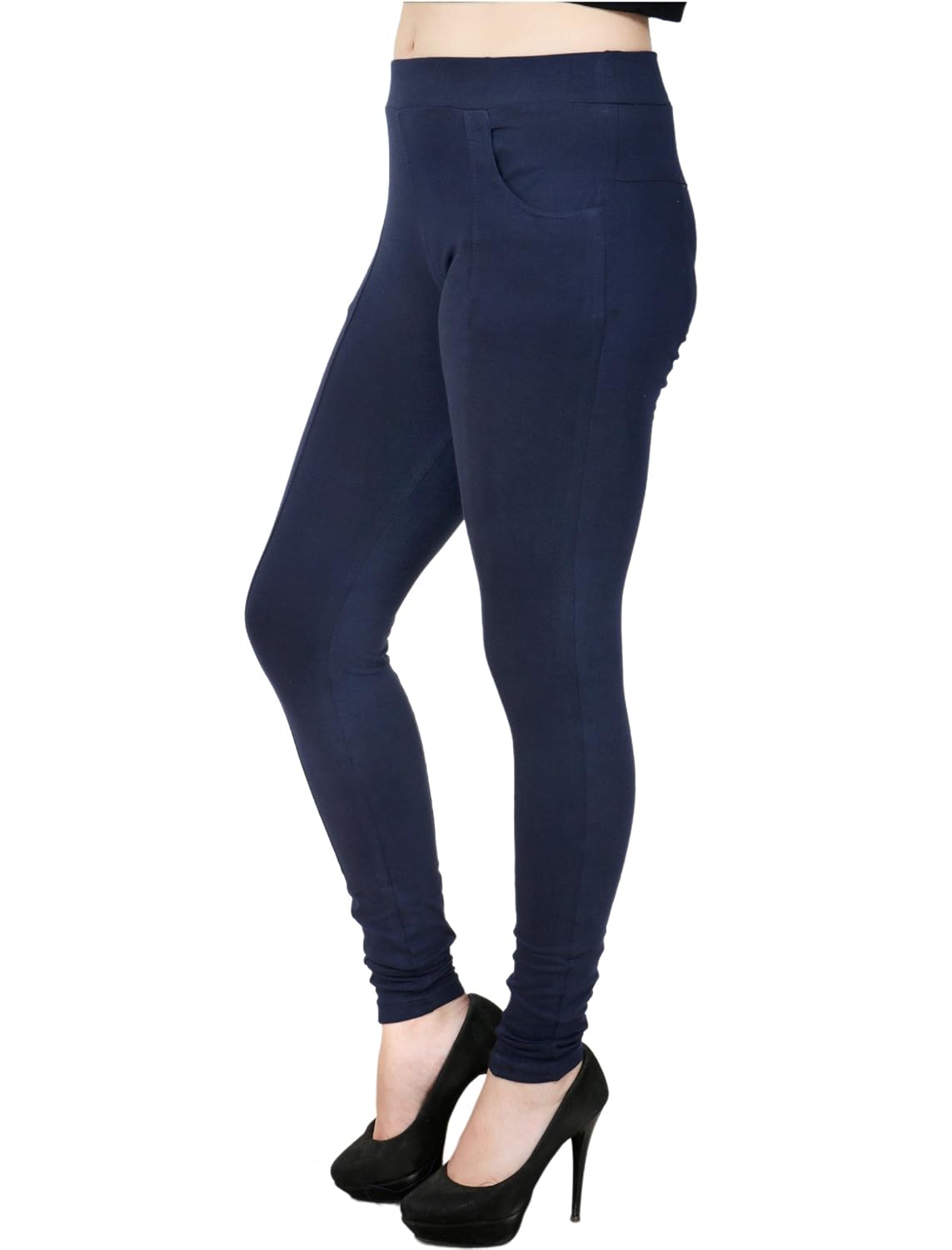 baremoda women's cotton lycra black navy jeggings combo pack of 2