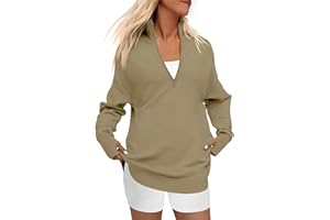 ANRABESS Women's 2023 Trendy Long Sleeve Half Zip V Neck Collared Casual Oversized Ribbed Knit Pullover Sweater Thumb Hole