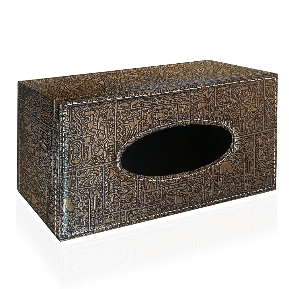 Stylish PU Leather Tissue Box Holder, Modern Rectangular Napkin Holder Pumping Paperchase Dispenser (Retro Pattern)