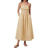 Dsewpaur Women Striped Strapless Maxi Dress Summer Casual Sleeveless Flowy Tube Long Dress with Pocket