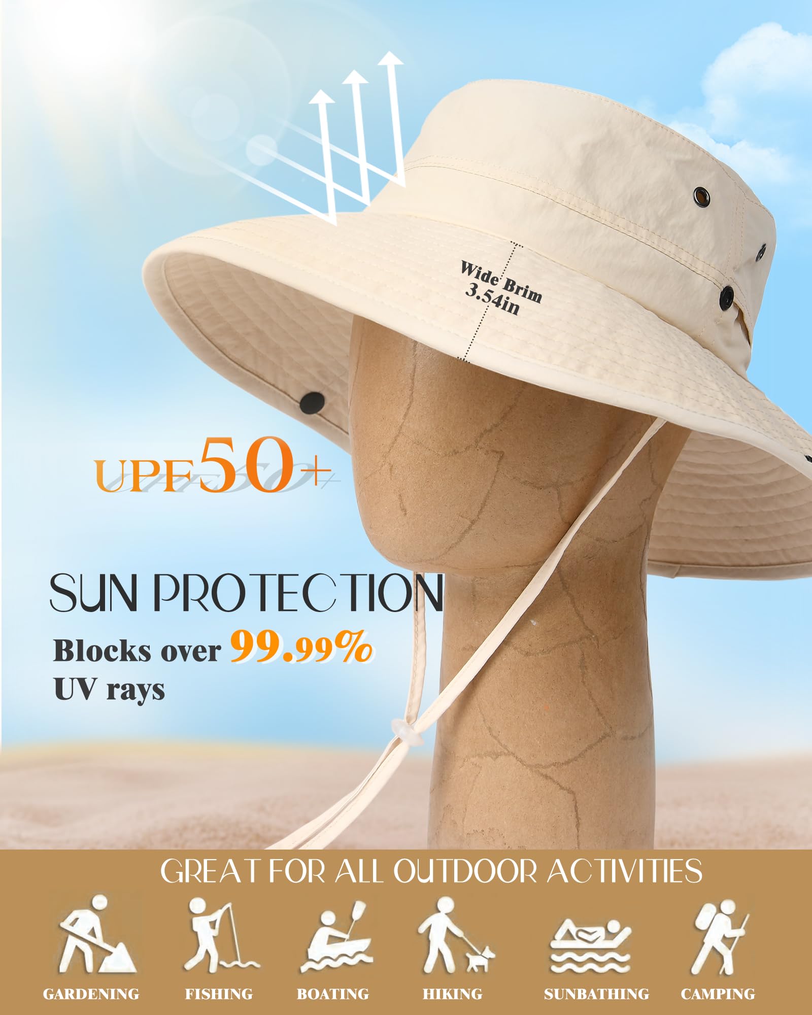 FURTALK Sun Hats for Women Ponytail UPF 50+ Beach Summer Hat Wide Brim Packable Cowboy Hat