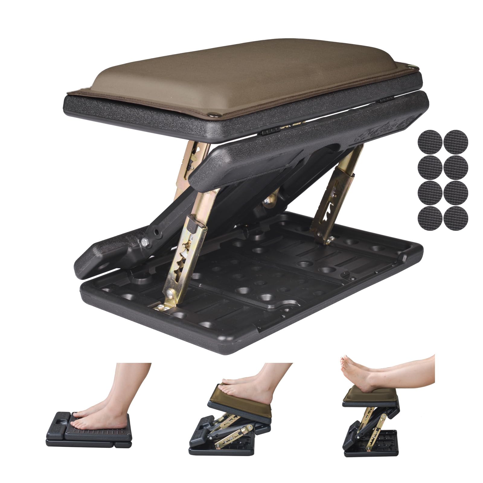 Photo 1 of Leermart Foot Rest for Under Desk at Work 4-Level Height Adjustable, Lengthen Ergonomic Foldable Footrest for Office, Gaming,Computer, Soft & Removable Pad Desk Foot Stool for All Seasons (Brown Plus)