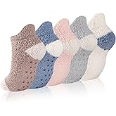 COOPLUS Non Slip Hospital Socks with Grips for Women Cozy Fluffy Winter Warm Fuzzy Slipper Socks for Women
