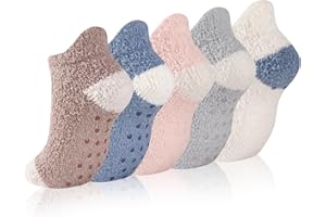 COOPLUS Non Slip Hospital Socks with Grips for Women Cozy Fluffy Winter Warm Fuzzy Slipper Socks for Women