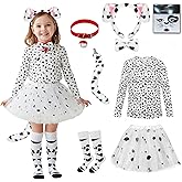Pikpops Dalmatian Costume Girls, 101 Days of School Dog Costume Set Kids Tutu Headband Accessories Halloween Animal Party