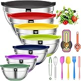 Mixing Bowls with Airtight Lids, 20 piece Stainless Steel Metal Nesting Bowls, AIKKIL Non-Slip Colorful Silicone Bottom, Size