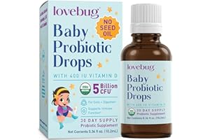 LOVEBUG Baby Probiotic Drops - Organic Probiotics for Immune Support and Baby Constipation & Colic Relief - Tasteless & Sugar-Free Liquid Drops for Newborns, Babies & Infants (0-12 Months) - 10ml