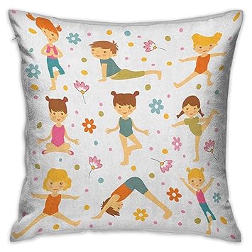 Amazon Com Yoga Square Pillowcase Covers Cartoon Style Exercising