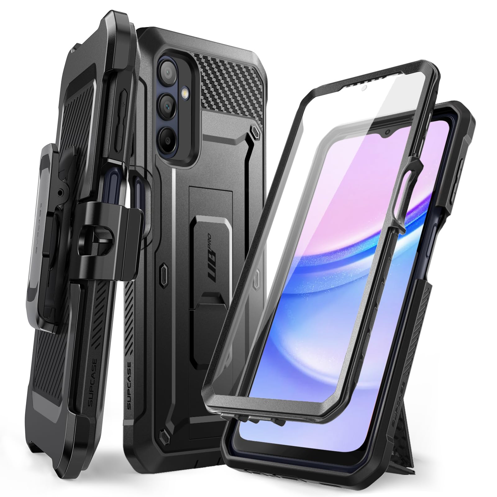 SUPCASE for Samsung Galaxy A16 Case with Screen Protector (Unicorn Beetle Pro), [Built-in Stand & Belt-Clip] [Military-Grade Protection] Full Body Heavy Duty Phone Case for Galaxy A16 (2024) (Black)
