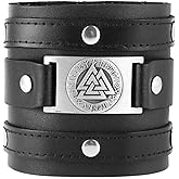 HZMAN Leather Bracelets for Men Viking Retro Wide Cuff Bracelet Black Leather Wristband Bracelet Jewelry Gift