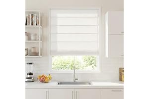 TWOPAGES Pleated Roman Shade for Indoor Windows, Custom Linen Cordless Roman Blind for Living Room Bedroom Kitchen