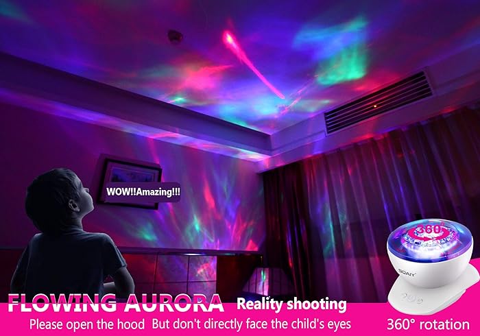 Image 3 - Aurora Night Light Projector Lights, Soaiy, 8 Changing Aurora and 360°Rotatable, 1h Auto closes , Built-in Speaker, for kids or Adults to Sleep Soothe, Insomniac and Anxious Relax, Party Lights-White