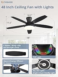 ZMISHIBO 48 inch RGB Ceiling Fans with Lights and