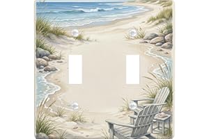Beach Double Light Switch Cover Plate, Coastal Relaxed Chair Sand Summer Blue Plastic Standard Size Wall Switch Plates Accent