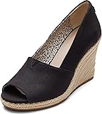 TOMS Women's Michelle Wedge Sandal, Black Canvas, 6.5