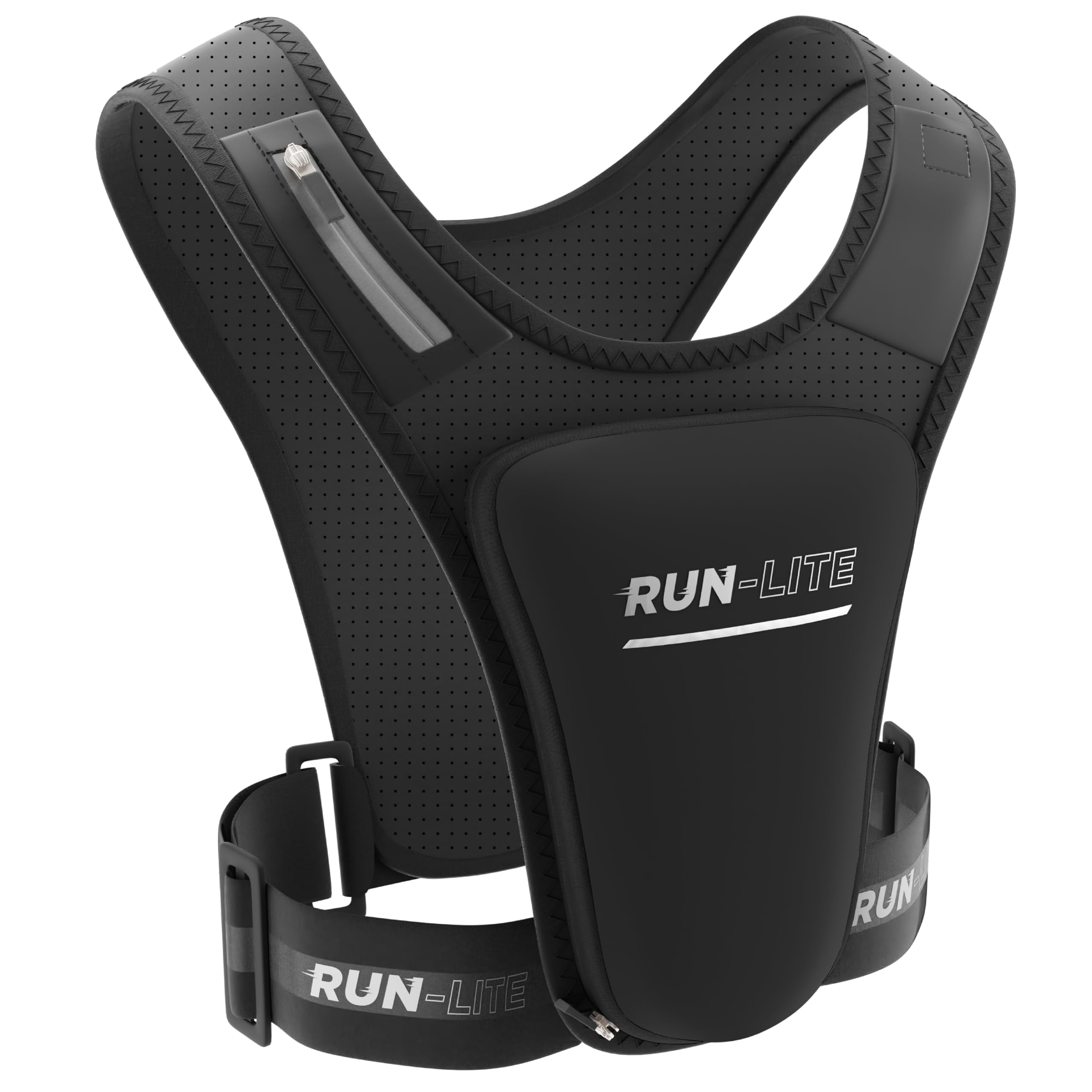 Run Lite® Running Vest with Waterproof Phone Holder, Adjustable Belt, Reflective Design, 2 Pockets for Keys/Gels, Fits Phones Up to 6.8” (Unisex Adult)