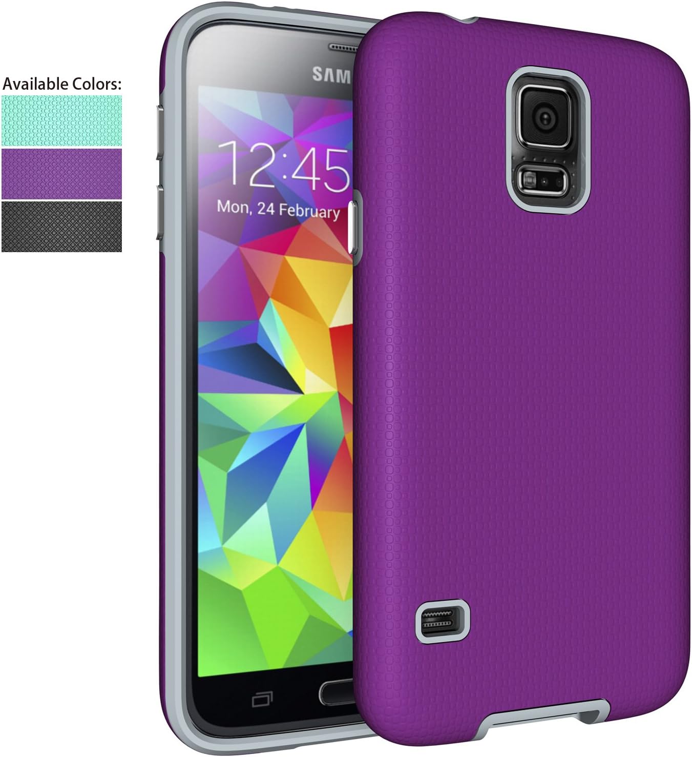Galaxy S5 Case,NiuBox Slim Fit Dual Layer [PC + TPU Hybrid] Gear Textured Anti-Slip Shock Absorption Protective Phone Case Cover for Samsung Galaxy S5 Purple