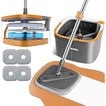 Kezidhp Serpillière Avec Seau 2-en-1 Balai Laveur Plat Microfibre Autonettoyant 3 Têtes - Nettoyage Sols Carrelage Parquet