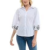 Zac & Rachel Womens Button Up Shirt with 3/4 Blouson Sleeve