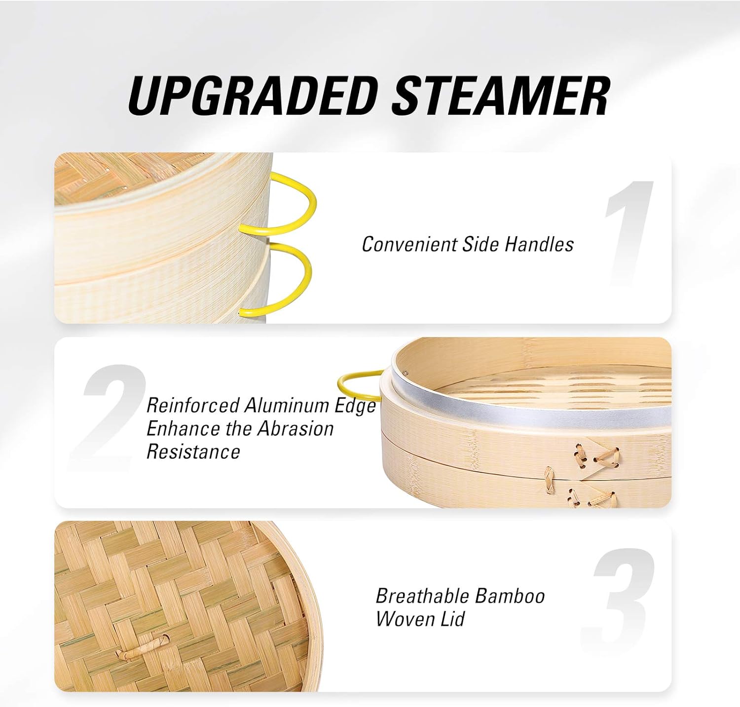 Bamboo Steamer, MacaRio 10 Inch Handmade Baskets with Side Handles & Banding, 4 Sets Chopsticks 2 Ceramic Sauce Dishes 50 Paper Liners, Healthy Cooking for Dim Sum Dumplings, Buns, Seafoods: Kitchen & Dining
