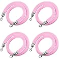 Hrokz 5 Ft Velvet Stanchion Ropes Pink, 4 Pack Crowd Control Rope Safety Queue Barrier with Silver Hook, VIP Rope for Party Events Decor