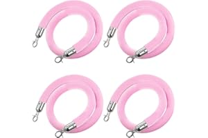 Hrokz 5 Ft Velvet Stanchion Ropes Pink, 4 Pack Crowd Control Rope Safety Queue Barrier with Silver Hook, VIP Rope for Party Events Decor
