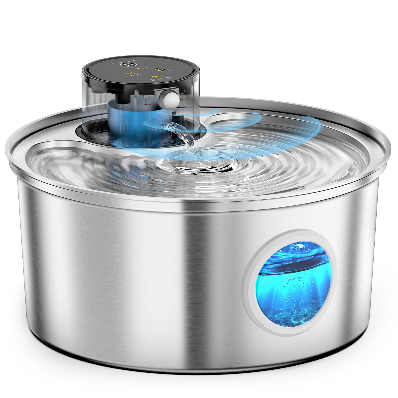 Photo 1 of Casfuy PWL-003 Smart Motion Sensor Cordless Stainless Steel Dog & Cat Water Fountain, 108-oz