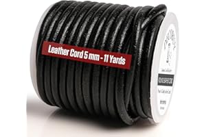 DECOBUY Leather Cord for Jewelry Making, Round Cording 5 mm Rope, 11 Yards Used for Crafts, Necklace String, Braiding - Black