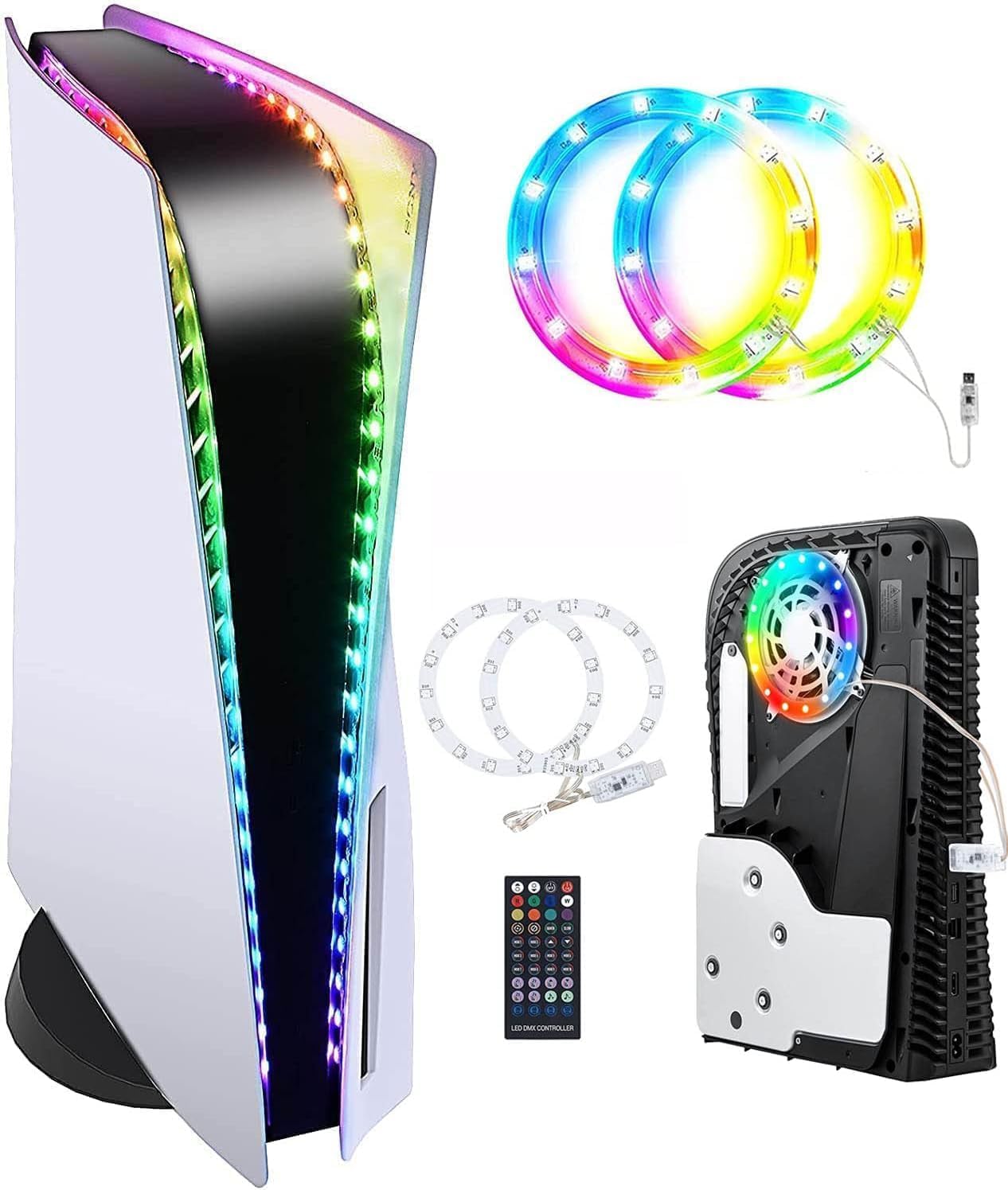 Sehawei RGB LED Light Strip for PS5 Console, 7 Colours, Multiple Effects, Decoration Accessories, Flexible Tape Lights Strips for Playstation 5 Console with IR Remote Control