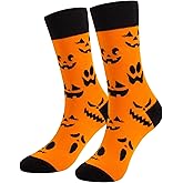 Bibalabili Halloween Gifts for Women Men, Spooky Fuzzy Long Socks, Horror Pumpkin Skeleton Crew Cotton Socks