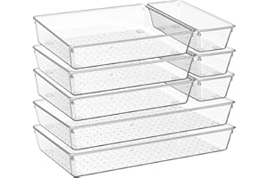 Oillase 8 Pack Drawer Organizer for Kitchen Gadgets, Large Clear Plastic Drawer Divider for Kitchen Accessories, Bathroom Org