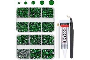 qiipii Emerald Green Resin Crystal Rhinestones for Bedazzling Crafting 2mm 3mm 4mm 5mm 6mm Dark Green Flatback Stones Diamonds Crystals Gems Bling Charms for Nails Art Face Eyes Makeup Beauty Decor