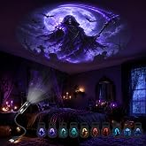 DZMaoDHeng Halloween-Themed 10-Pattern Projection Ambient Night Light | Includes various patterns such as witches, death, pumpkin heads, scarecrows, and vampires.