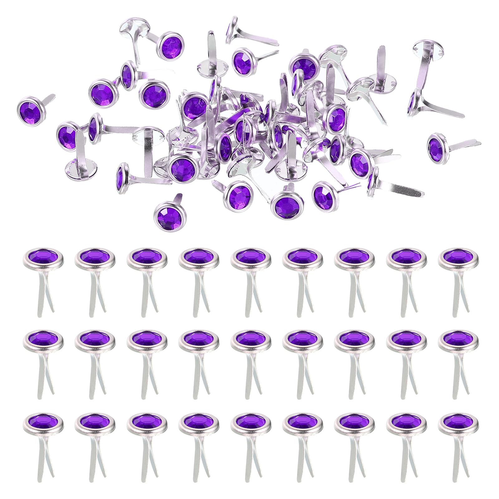 PATIKIL Paper Fasteners, 150 Pcs Mini Metal Rhinestone Round Head Fastener Split Pins for Craft Art Scrapbooking DIY Pins Supplies, Dark Purple 0.5"x0.3"