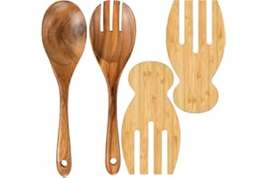 Salad Servers Salad Hands Set, Wood Salad Tongs, 10.2in Salad Spoon Fork and 7.1in Salad Hands Set, Salad Server Set for Mixi