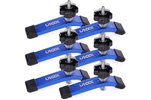 UTOOL 6 Pack T-Track Hold Down Clamps Kit with 3-1/2" T-Bolts, 6-1/3" L x 1-1/5" Width, Heavy Duty Anodized Clamps for Woodworking, Starlight Blue