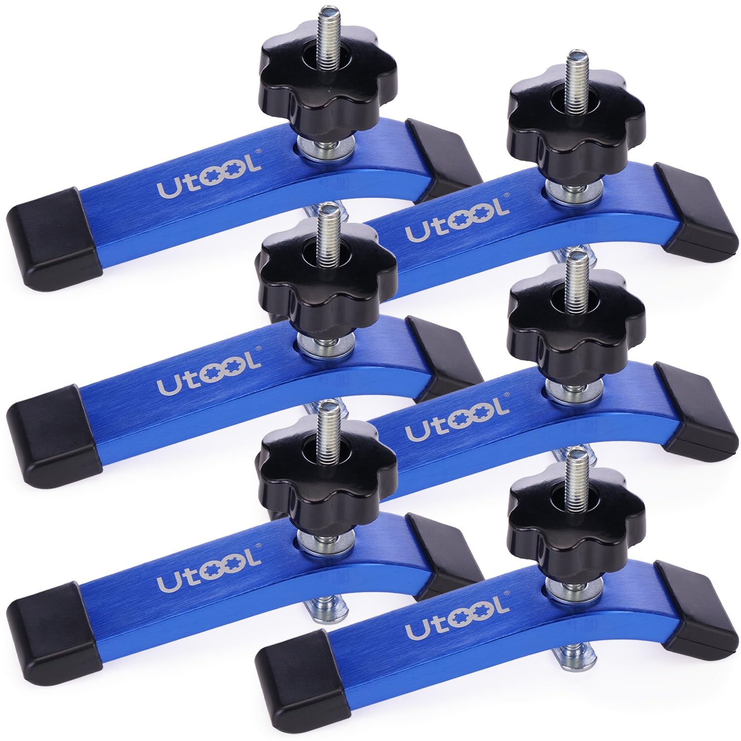 Photo 1 of UTOOL 6 Pack T-Track Hold Down Clamps Kit with 3-1/2" T-Bolts, 6-1/3" L x 1-1/5" Width, Heavy Duty Anodized Clamps for Woodworking, Starlight Blue